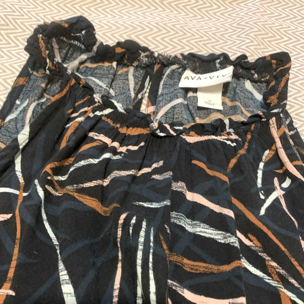 Ava & Viv black halter neck dress with line designs. Elastic waist. Size X. EUC. - Picture 2 of 5